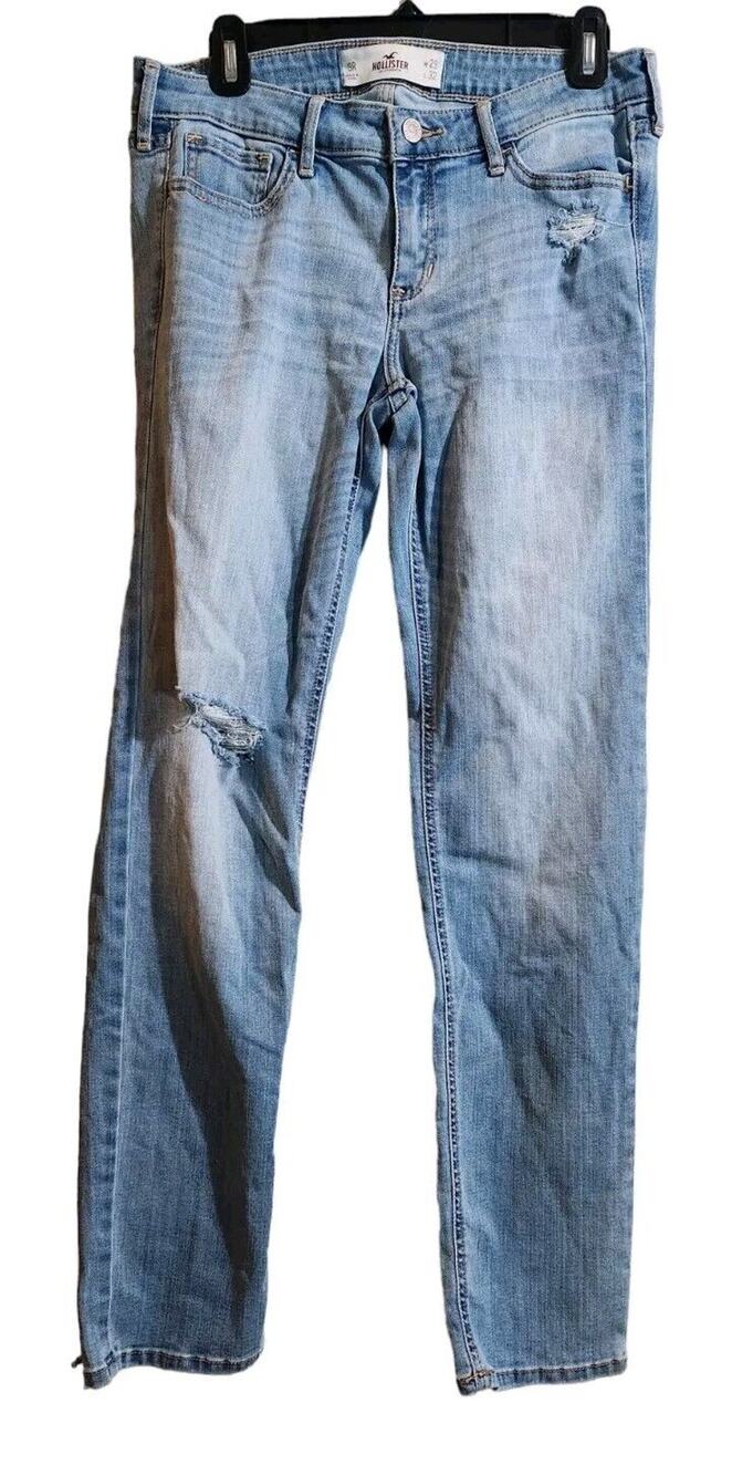 Hollister 9R Distressed Skinny Medium Wash 9 Long Blue Jeans 29 x 32 Mid Rise
